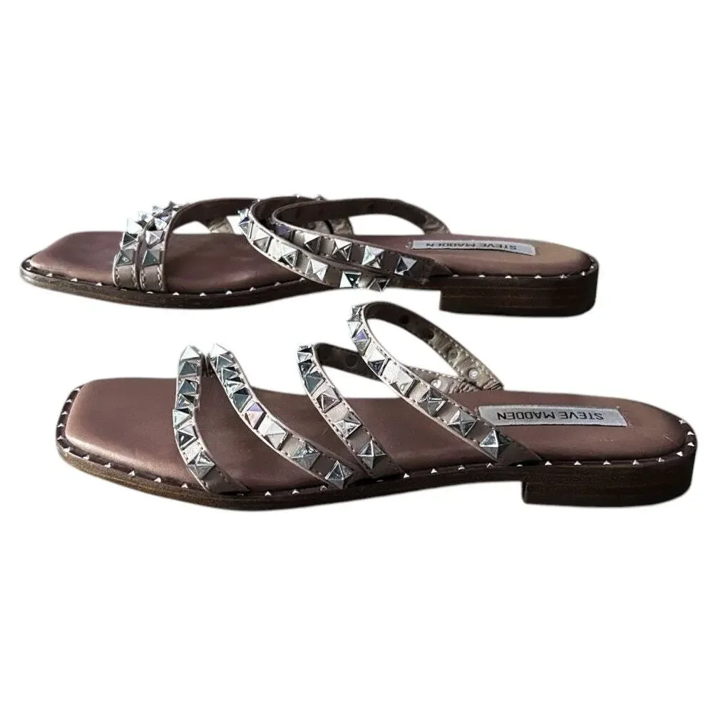 Steve Madden Studded Strappy Flat Tan Sandals 7.5